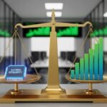 정밀한 황금 저울의 한쪽에는 3세대 AI파워볼의 무결성 칩이, 다른 한쪽에는 완벽하게 균형을 맞춘 수익 차트가 올라가 있는 모습.